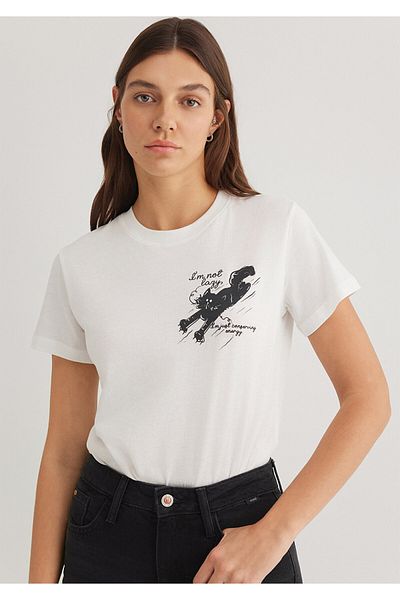 Mavi Tricou alb cu imprimeu pisică Slim Fit / Slim Fit1612233-70057