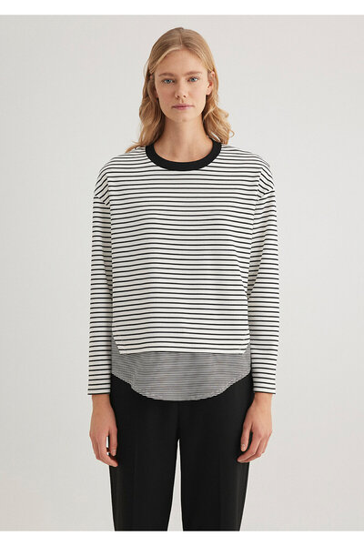 Mavi T-shirt w paski o podwójnej teksturze – luźny krój1612144-85407