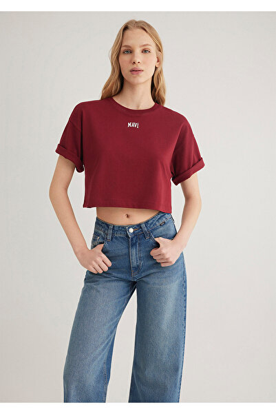 Mavi Emblémával nyomtatott piros Crop póló Crop / Short Cut 1611585 -70392