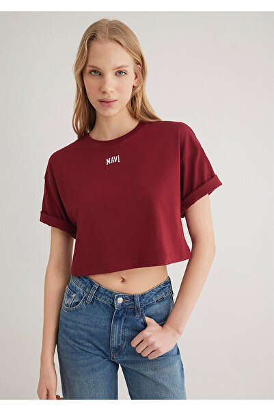 Mavi Emblémával nyomtatott piros Crop póló Crop / Short Cut 1611585 -70392