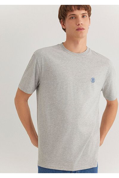 Mavi Λογότυπο Κεντημένο Γκρι Basic T-Shirt Loose Fit / Loose Relaxed Fit 067074 -80196