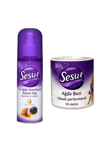 Sesu Sir Ağda Temizleyici Bakım Yağı Böğürtlen & Badem 150ml + Ağda Bezi 10mt