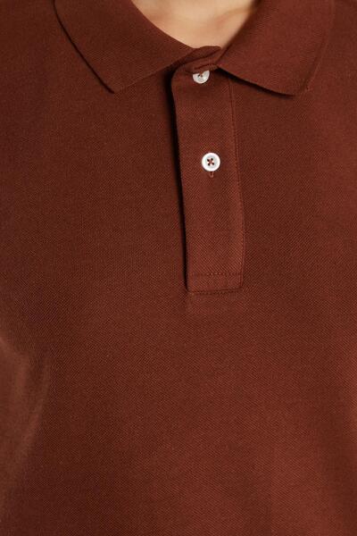 Tudors Men's Slim Fit Slim Fit Cotton Soft Texture Breathable Fabric Anti-Curling Collar Brown Polo Collar t