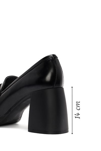 Derimod Women's Black Buckle Detailed Thick High Heeled Leather Loafer 24Wfd 141322