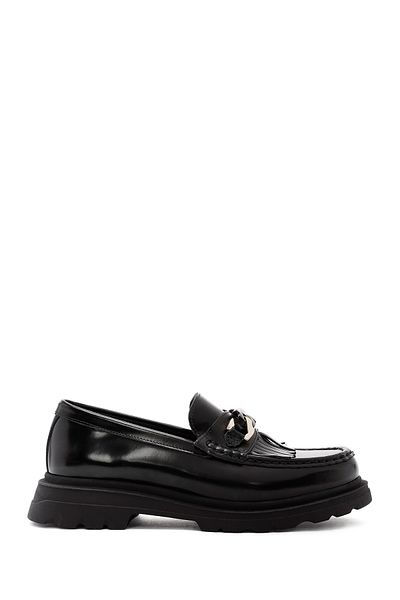 Derimod Black Buckle Detailed Women's Loafer - Masculine Leather 24WFD 420622