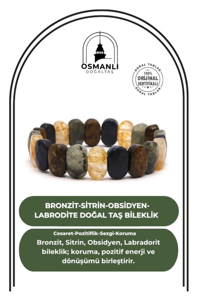 OSMANLI DOĞAL TAŞ Sertifikalı Bronzit-sitrin-obsidyen-labrodite M247