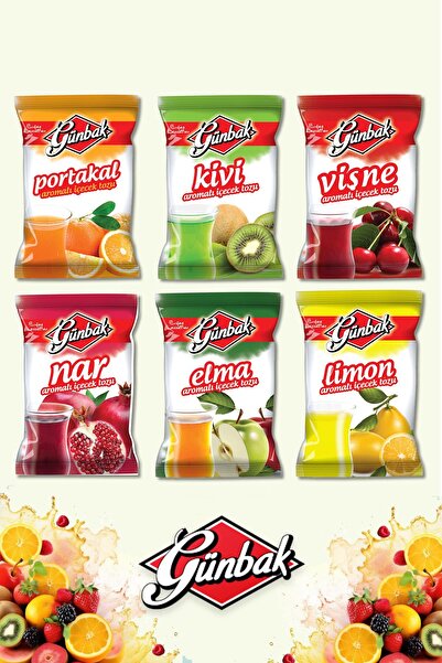 Günbak İçecek Tozu 250 gr x 6 Adet (Portakal, Kivi, Vişne, Nar, Elma, Limon)