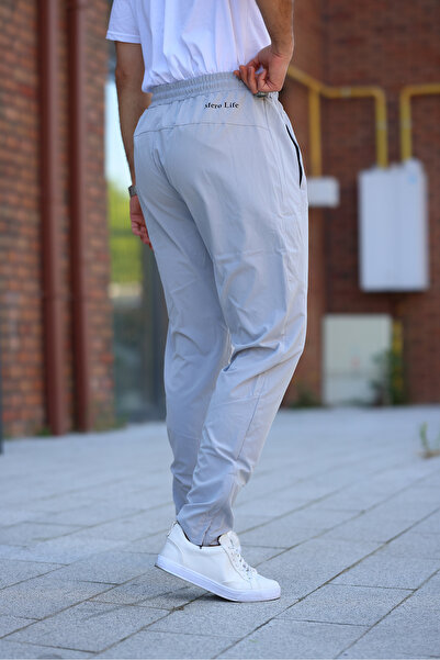 Mero Life Чоловічі відкриті сірі спортивні штани на блискавці, якість парашутна тканина