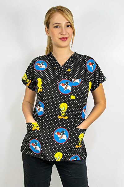 Nur Medikal Giyim Uniformă unisex cu model Sylvester Tweety pentru doctor, as...
