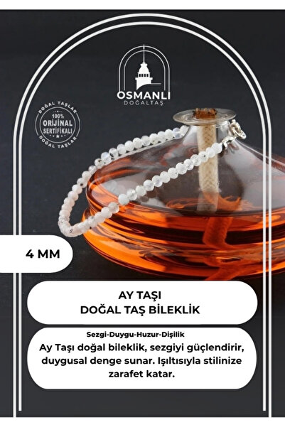OSMANLI DOĞAL TAŞ Sertifikalı Ay Taşı Bileklik 4 Mm B161
