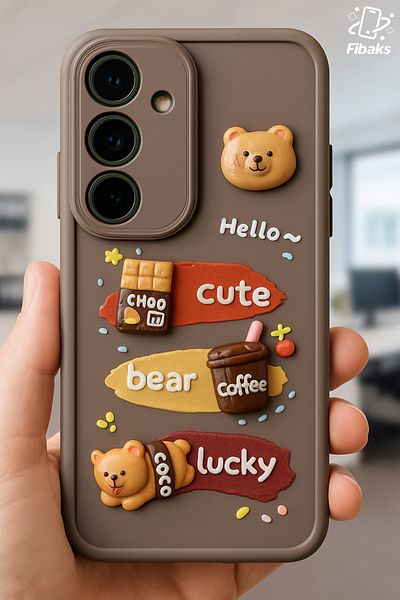 Fibaks جراب لهاتف Samsung Galaxy M15 بتصميم نمط حماية للكاميرا وغطاء من السيليكون الناعم باللون البني