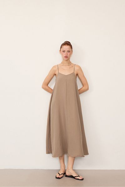 Addax V-Neck Strap Long Dress E2975-T4