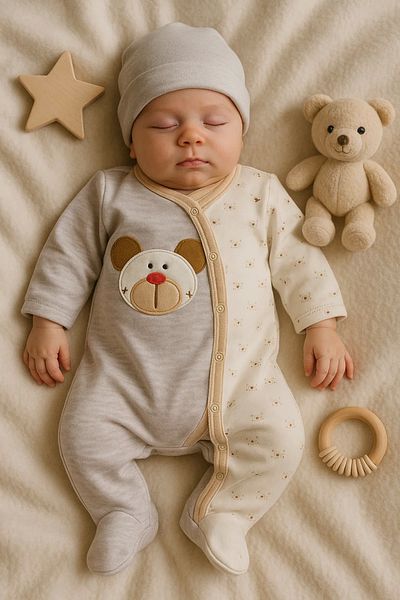 Babydonat Baby Boy Set of 5 - 100% Cotton, Teddy Bear Embroidery and Overalls