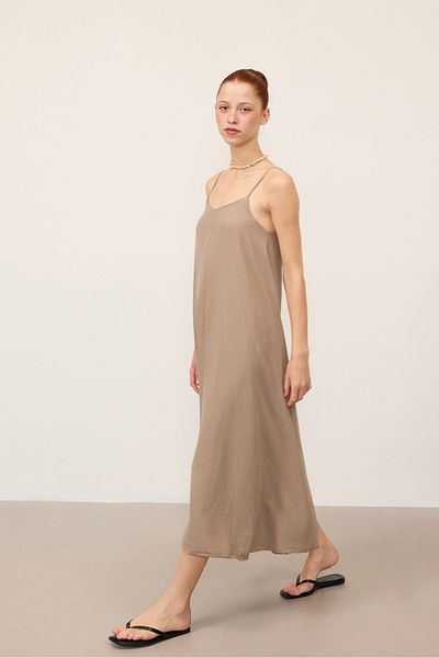 Addax V-Neck Strap Long Dress E2975-T4