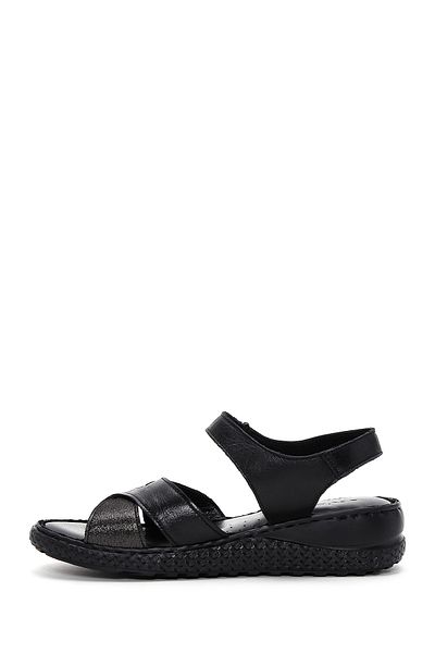 Derimod Women's Black Ankle Strap Genuine Leather Comfort Sandals 25Sfd320618