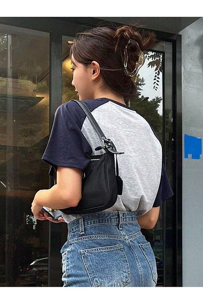 DUBU BUTİK تي شيرت سوبر من قطعة Vocation - تي شيرت قصير الأكمام ورقبة دائرية كبير الحجم مطبوع باللون الرمادي والأزرق الداكن