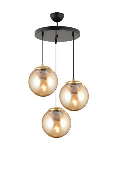 İstanbul Avize Sarkıt 3'lü Siyah Sarı Glop Camlı Avize