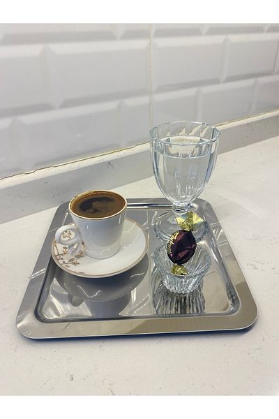 magical dreams 4 Pcs Stainless Steel Square Model Coffee Tray, Luxury Presentation Tray