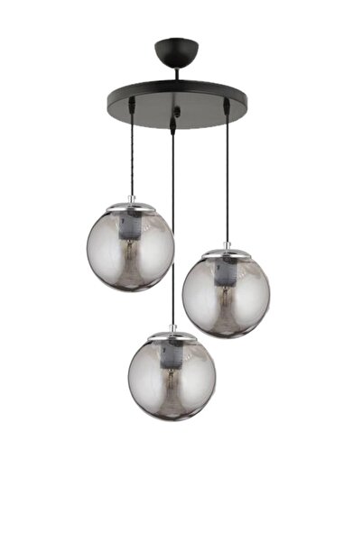 İstanbul Avize Sarkıt 3'lü Siyah Füme Glop Camlı Avize