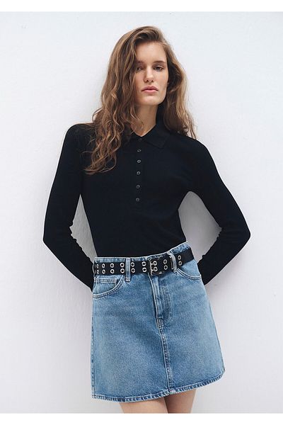 Mavi Polo Neck Long Sleeve Black T-Shirt Fitted / Body Fitted Cutout 1612929 -900