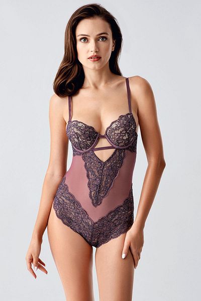 C&City Push Up Δαντελένιο κορμάκι Plum C15101