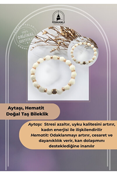 OSMANLI DOĞAL TAŞ Sertifikalı Doğal Taş Bileklik-ay Taşı, Hematit B233