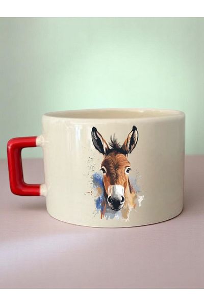 lili hediyelik Donkey Printed 3-Piece Coffee Cup Ceramic Gift Mug Cup