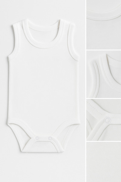 BABYDEN'S Set of 5 Baby Sleeveless Bodysuits 100% Cotton |   White Snapback Undershirt Body 0-24 Months |   Unisex Underwear