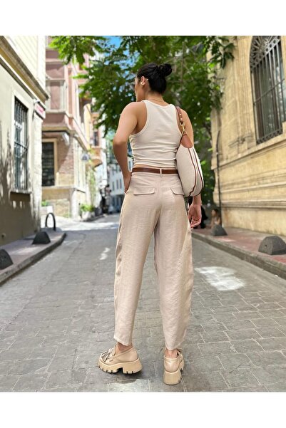 FrillThrill Krem Keten Kumaş Pantolon