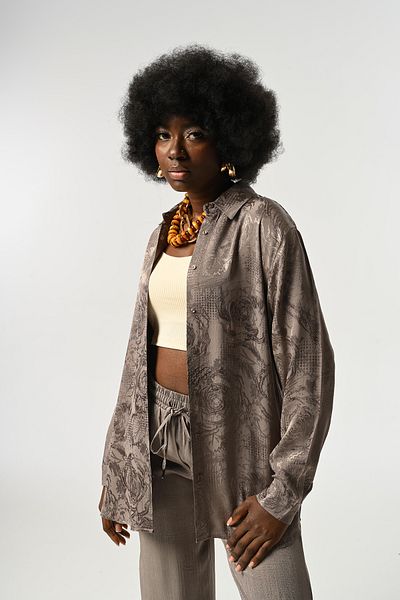 Orfeo Negro Women's Patterned Oversize Cut Shirt