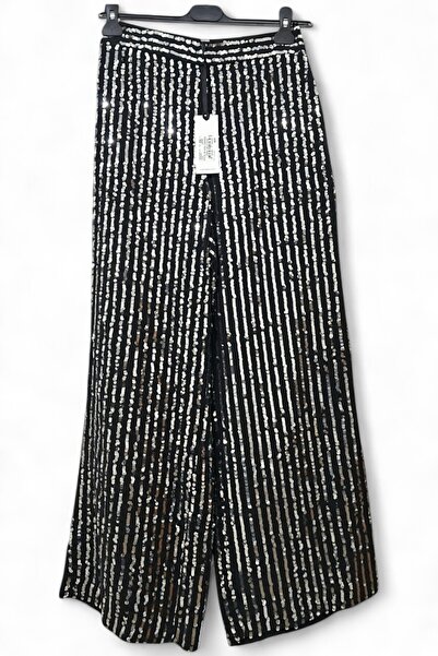 KLASTARZ 36 / S PUL PAYETLİ ASTARLI GENİŞ BACAK SİYAH GÜMÜŞ RENK KUMAŞ ABİYE ...