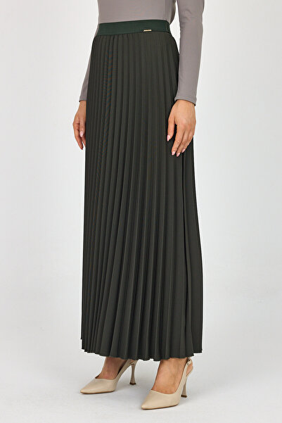 G-Line Khaki Maxi Pleated Skirt - Elastic Waist