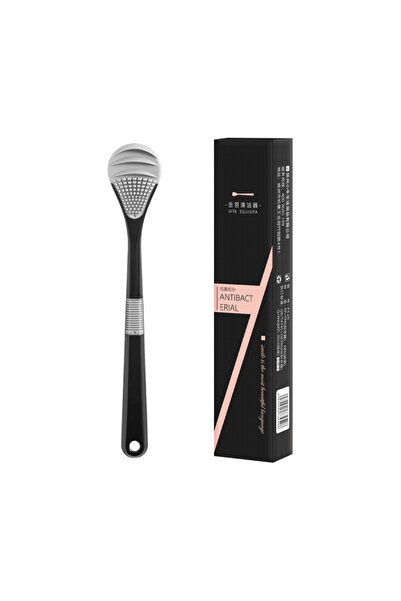 Choice منظف ​​اللسان باللونين الأسود والأبيض بمقبض مكشطة لسان مطاطي ناعم وتصميم غير قابل للانزلاق