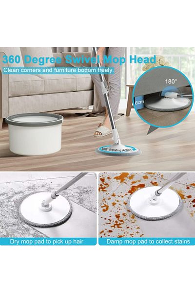 MACON Portable Spin Mop and Bucket Set 360°Flat Mop with Self Separation Dirty and Clean Water System 2 P