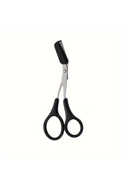 Choice 1pc-black Stainless Steel Eyebrow Trimming Scissors With Comb, Safe Eyebrow Trimming Makeup Tool, Pr