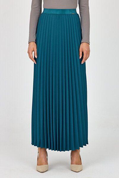 G-Line Petrol Mavisi Maxi Boy Beli Lastikli Pilise Etek