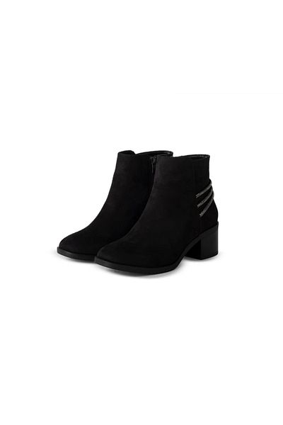 Letafia Susie Suede Black Stone Detailed Heeled Boots