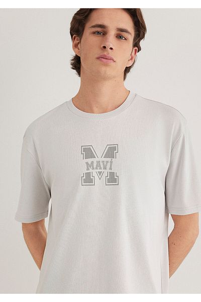Mavi Graues T-Shirt mit Logo-Print, lockere Passform / lockere, entspannte Passform 0612154 -70080