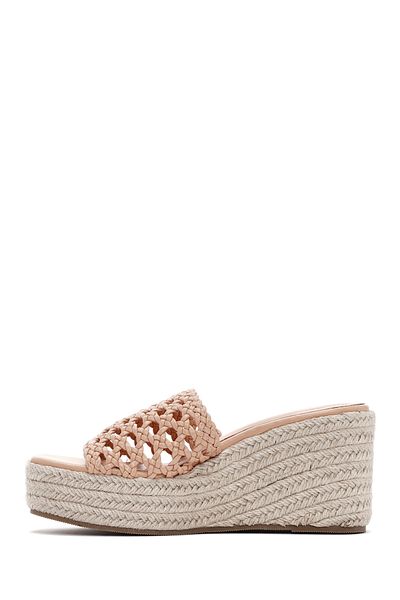 Derimod Beige Wedge Heeled Women's Slippers - 24sfe451618