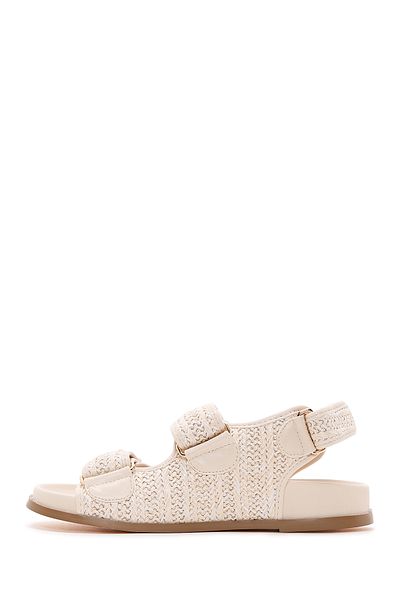 Derimod Beige Double Buckle Straw Women's Sandals - Ankle Strap, 24sfd4407m7