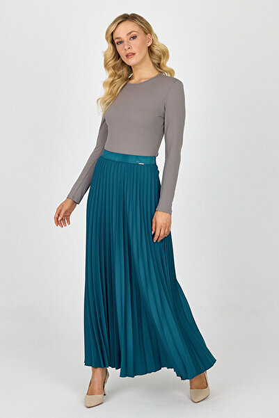 G-Line Petrol Mavisi Maxi Boy Beli Lastikli Pilise Etek