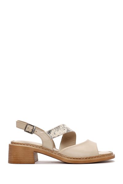 Derimod Beige Leather Sandals - Thick Low Heel, Ankle Strap 24sfd342114