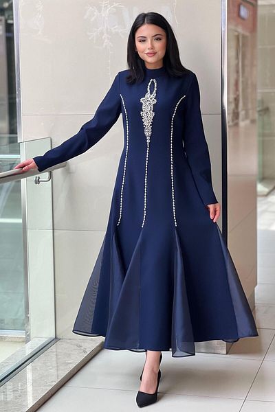White Corner Straight Cut Crystal Stone Embroidered Evening Dress