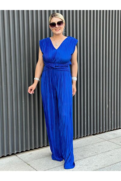 MELTEM TUĞAN Vatkalı Düğüm Detaylı  Beli Lastikli Akordiyon Tulum SAKS