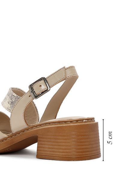 Derimod Beige Leather Sandals - Thick Low Heel, Ankle Strap 24sfd342114