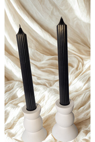DRN Mumlar Dahil 2 Li Pinterest Model Beyaz Şamdan Mumluk ve Siyah Renk Şamdan Mum