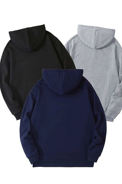 DUBU BUTİK 3-Piece Plain Basic Thick Winter Sweatshirt - Black Gray Navy Blue Oversize Hooded