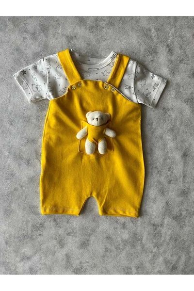 MBK GARDEN Yellow Baby Romper Set with Plush Toys - Cute Combination of 2 Summer Short Sleeve Bodysuits