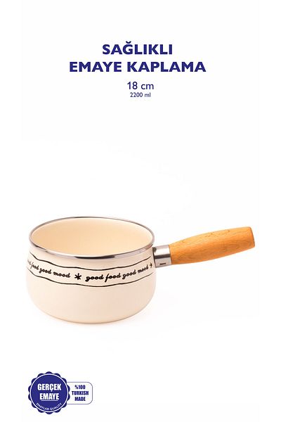 EMAYlab Mood 18cm (2.2 Liter) Enamel Boiling Pan with Wooden Handle