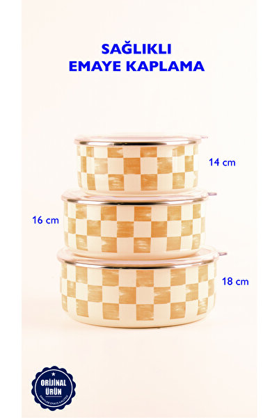 EMAYlab Beige Dama Desenli Emaye Saklama Kabı (OCAKTA KULLANILABİLİR)